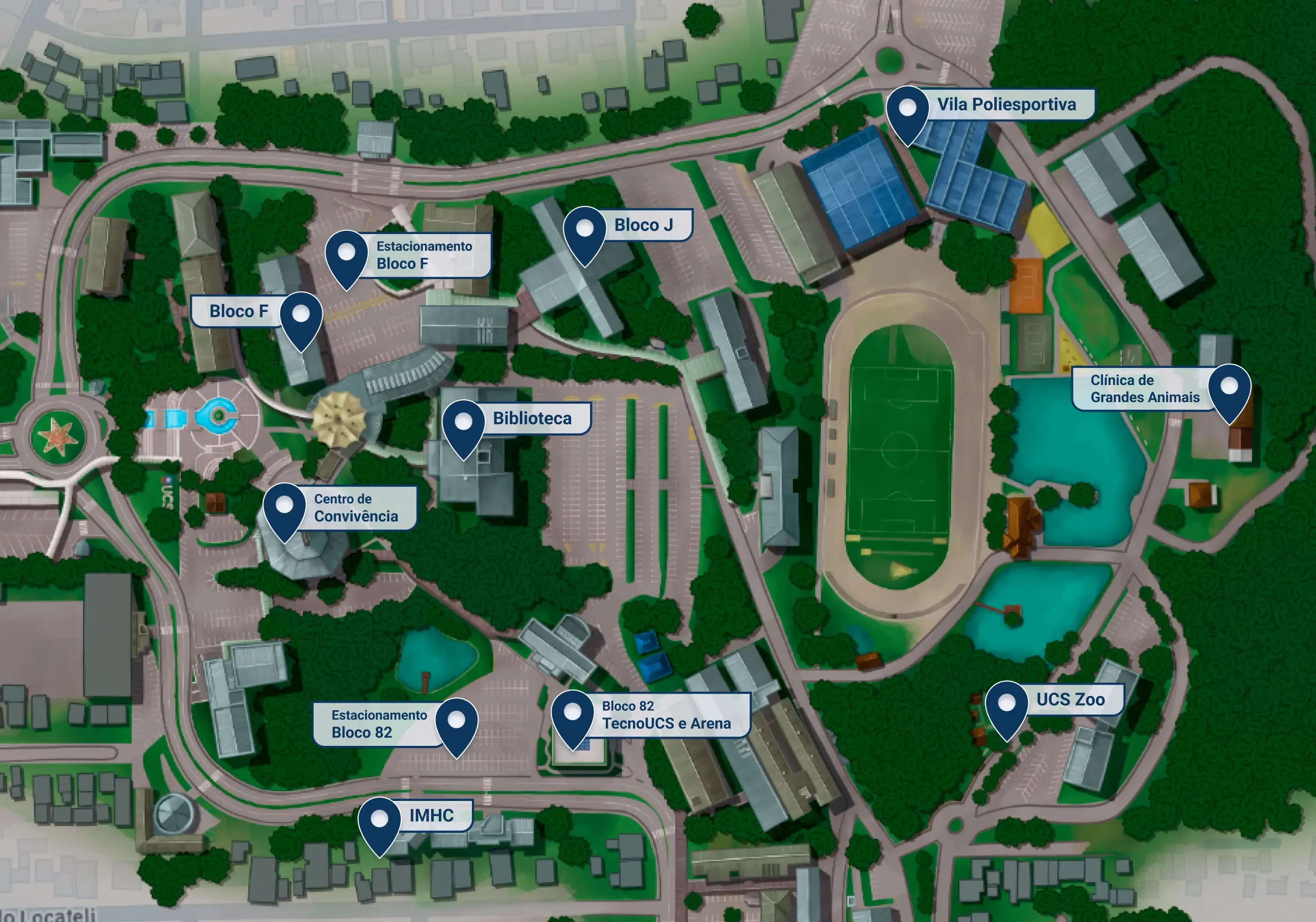Mapa da UCS com os principais pontos
