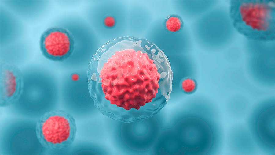 Fundo verde com células vermelhas espalhadas